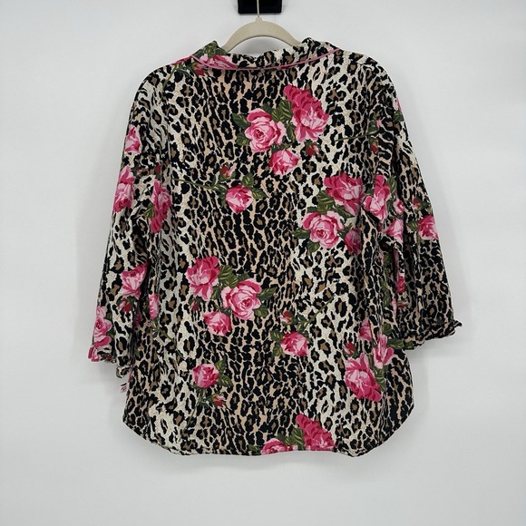 2-Pc NICK & NORA Leopard Print Roses 3/4 Ruffle Sleeves Capri Pajamas Sz XXL - Picture 3 of 12